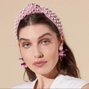 Lele Sadoughi Mauve Faux Leather Pearl Headband
